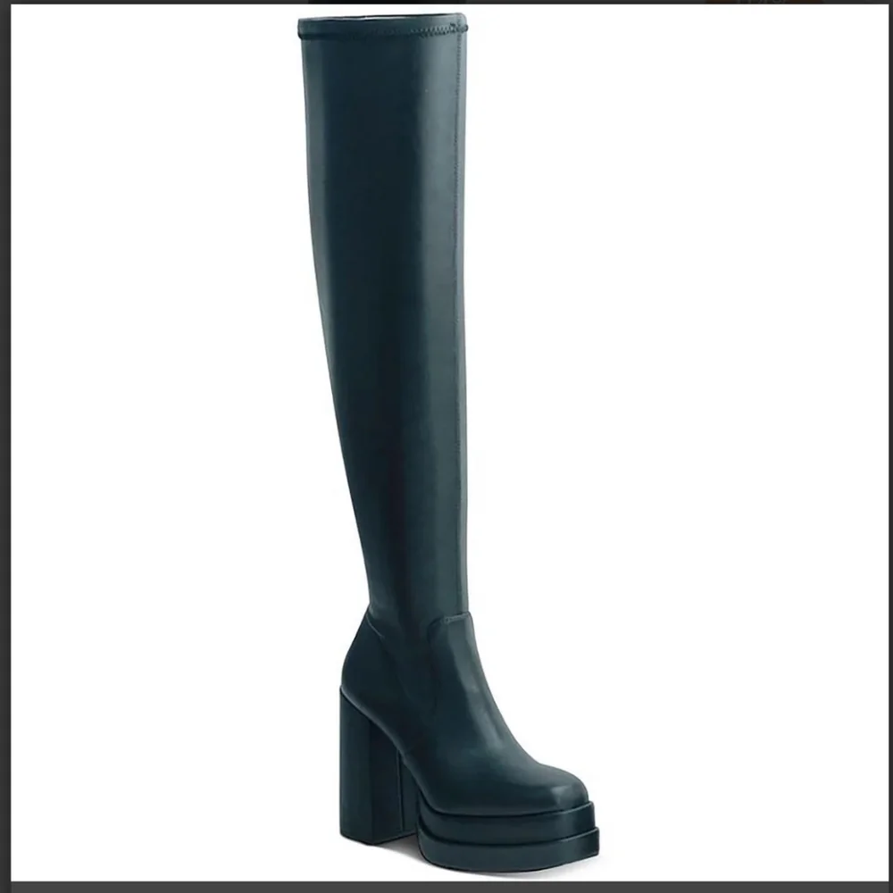 NWB Sleek Black Over the Knee Platform Boots